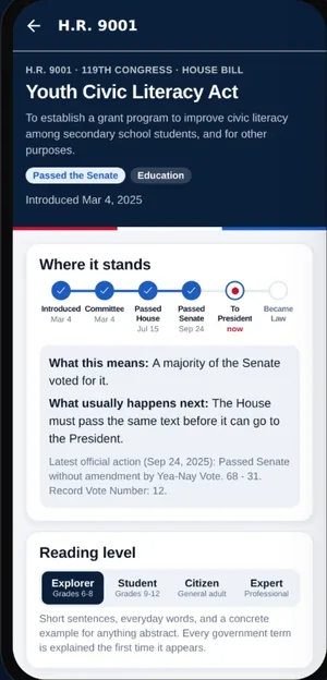 A bill on the iPhone in The Capitol Digest: where it stands, what happens next, and the reading level switch set to Explorer