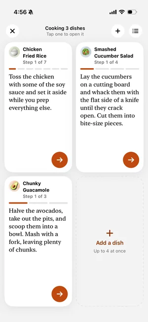 Cooklook's cook mode running three dishes at once